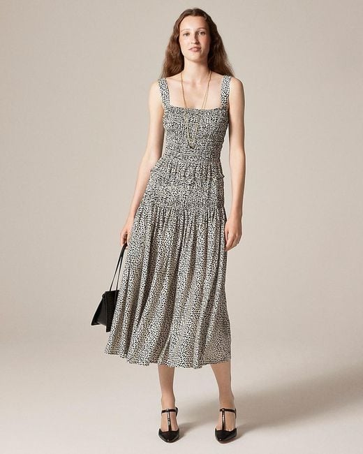 J.Crew Natural Smocked Midi Dress