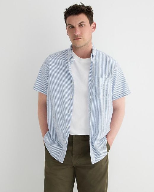 J.Crew White Tall Short-Sleeve Yarn-Dyed Seersucker Shirt for men