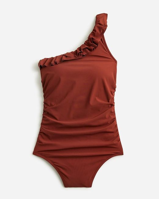 J.Crew Red Matte Ruffle One-Shoulder One-Piece Swimsuit