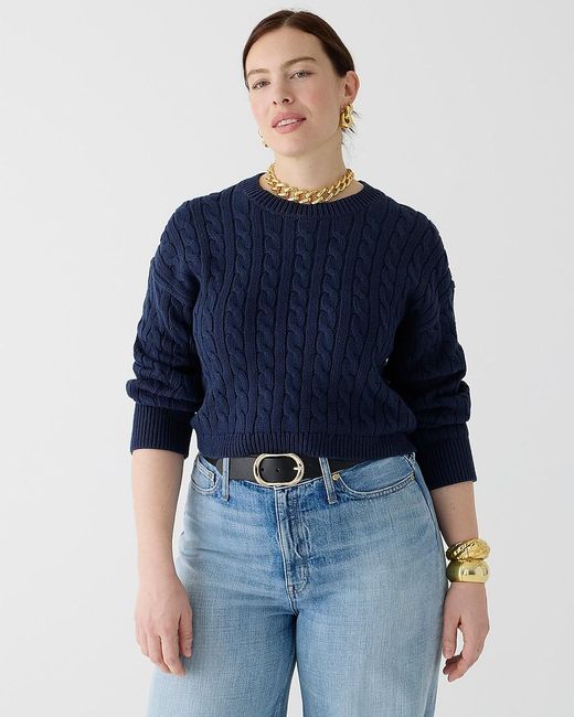 J.Crew Blue Cable-Knit Cropped Sweater