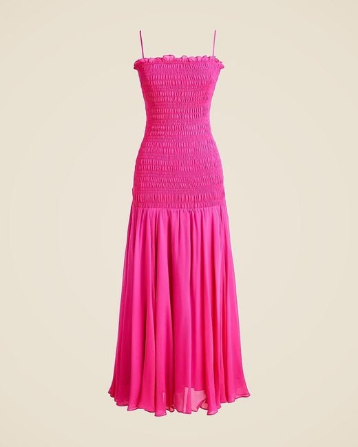 J.Crew Collection Smocked Chiffon Dress in Pink | Lyst