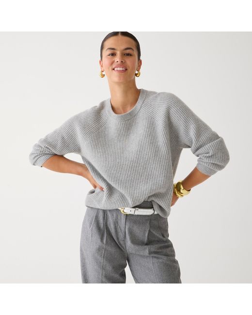J.Crew Ribbed Cashmere Oversized Crewneck Sweater in Gray
