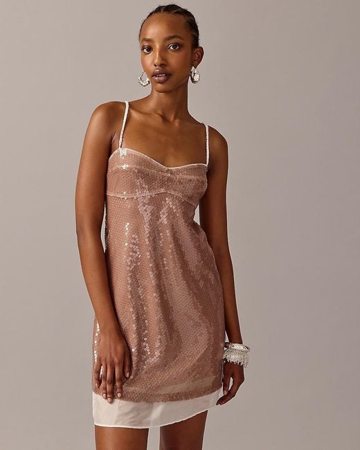 J.Crew Brown Limited-Edition Anna October X Layered Sequin Slip Dress