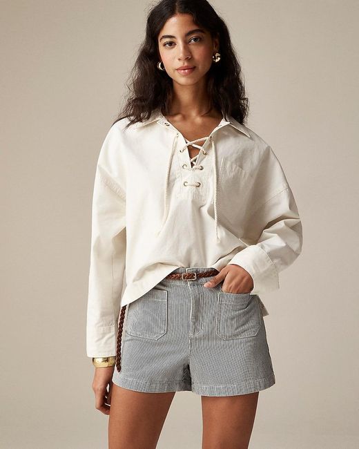 J.Crew White Lace-Up Pullover Shirt