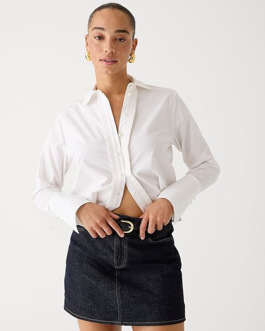 J.Crew White Cropped Garçon Shirt With Pearl Buttons