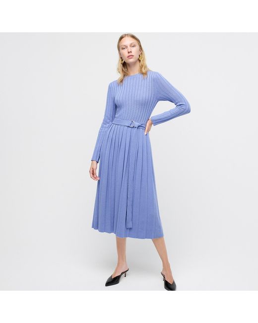 J.Crew Belted Midi Sweater-dress With Pleated Skirt in Blue | Lyst