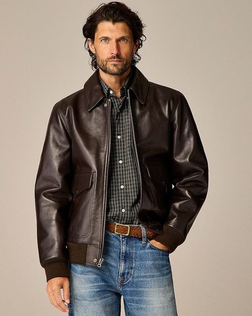 J.Crew Italian Leather Flight Bomber Jacket in Brown for Men Lyst