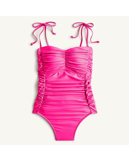 J Crew Synthetic Ruched Tie shoulder One piece Lyst
