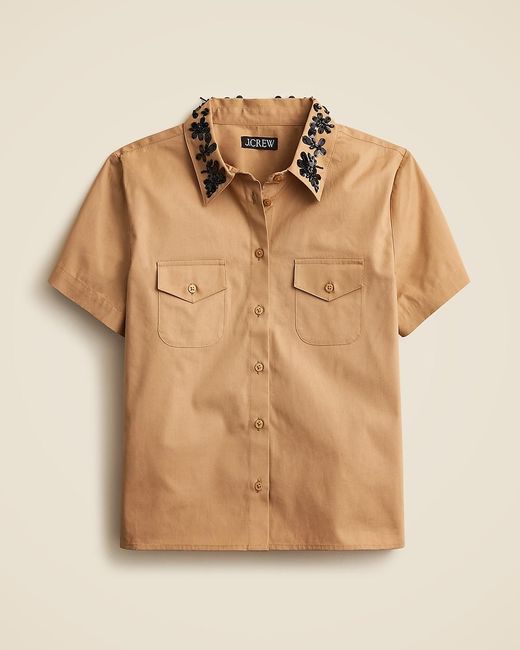 J.Crew Natural Collection Cropped Button-Up Shirt With Floral Sequins