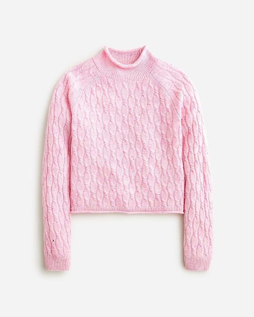 J.Crew Pink Cashmere Shrunken Cable-Knit Rollneck Sweater