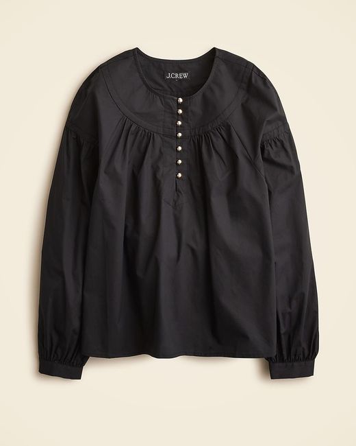 J.Crew Black Shirred Popover Top