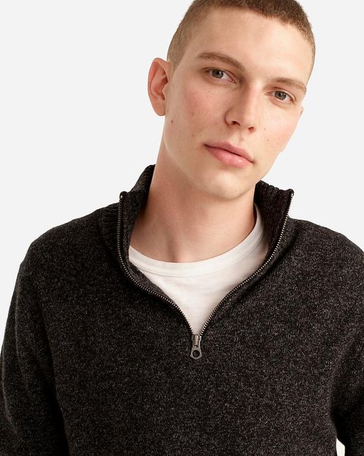 J.Crew Black Marled Rugged Merino Wool-Blend Half-Zip Sweater for men