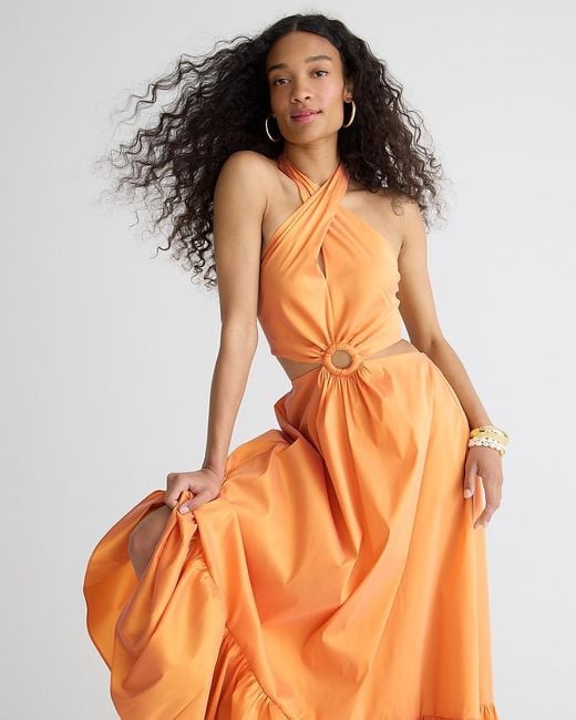 J.Crew Orange Collection Taffeta O-Ring Cutout Halter-Neck Maxi Dress