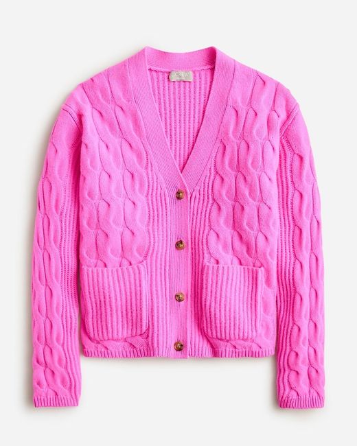 J.Crew Pink Collection Cashmere Cable-Knit V-Neck Cardigan Sweater