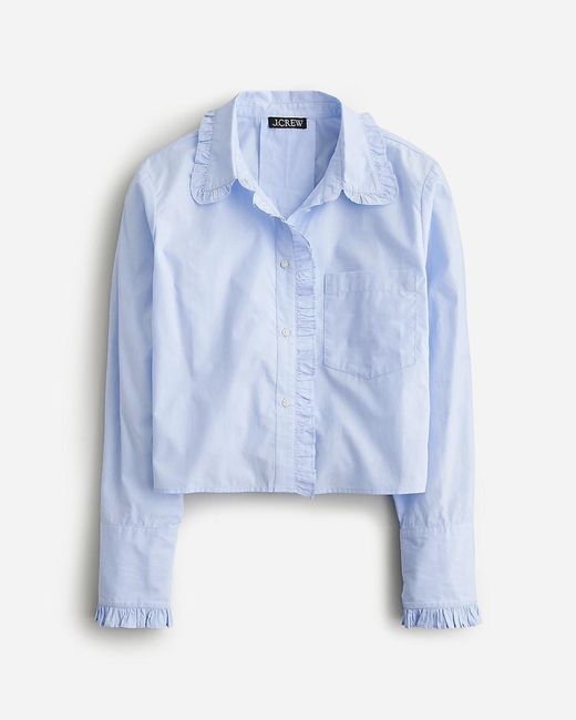 J.Crew Blue Ruffle-Trim Button-Up Shirt