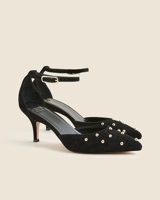 J.Crew Black Made-In-Italy Colette Suede Slingback Heels With Beads