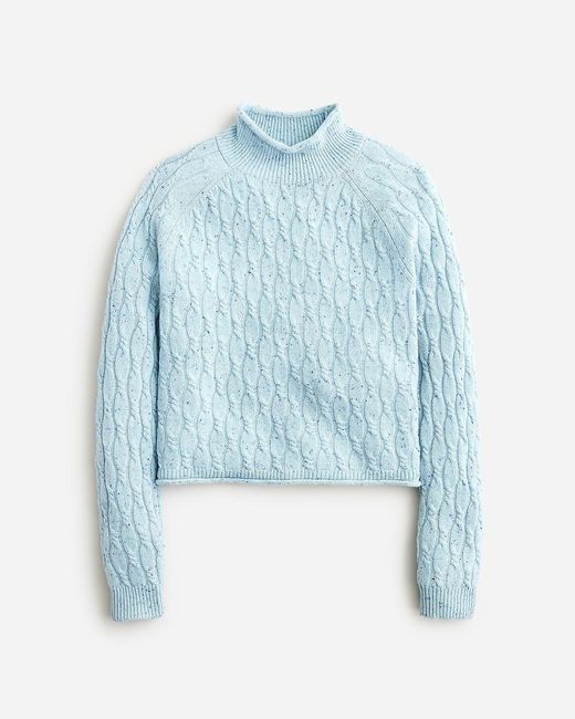 J.Crew Blue Cashmere Shrunken Cable-Knit Rollneck Sweater