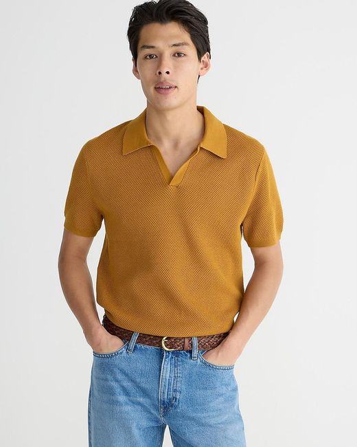 J.Crew Yellow Short-Sleeve Cotton Mesh-Stitch Johnny-Collar Sweater-Polo for men