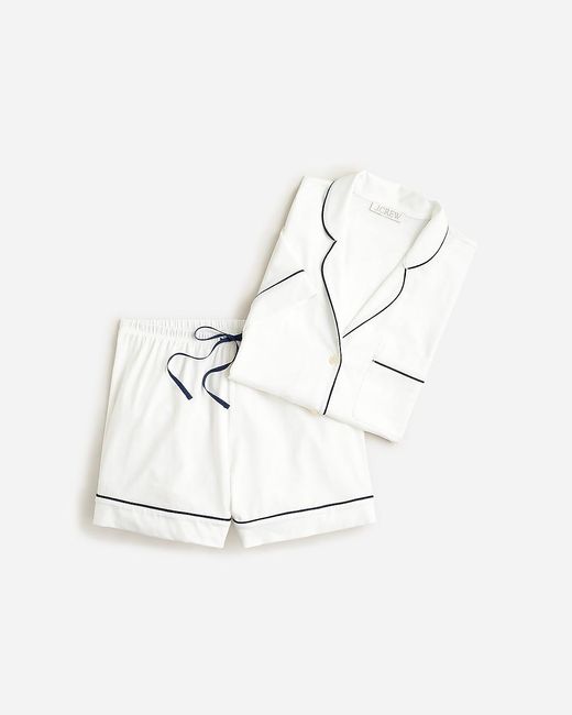 J.Crew White Short-sleeve Pajama Short Set In Stripe Dreamy Cotton Blend