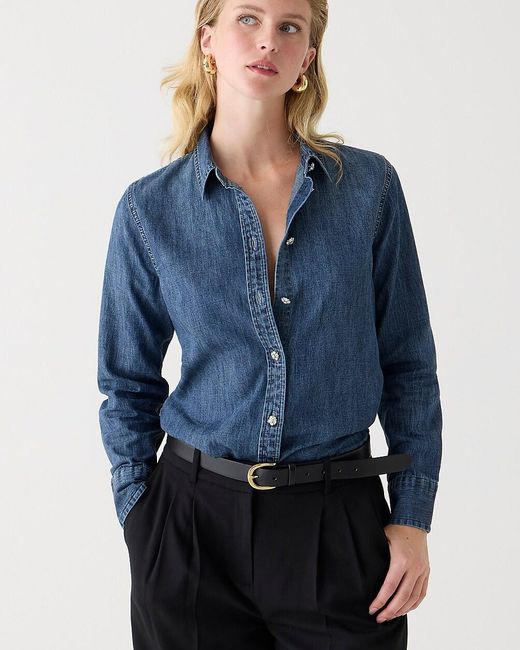 J.Crew Blue Slim-Fit Chambray Shirt With Jewel Buttons