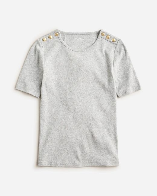 J.Crew White Perfect-Fit Elbow-Sleeve T-Shirt With Buttons