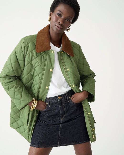 J.Crew Green Heritage Quilted Barn Jacket With Primaloft