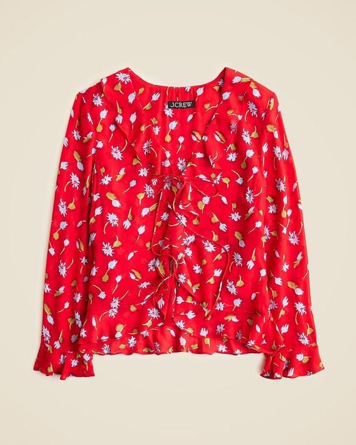 J.Crew Red Ruffle Tie-Front Top