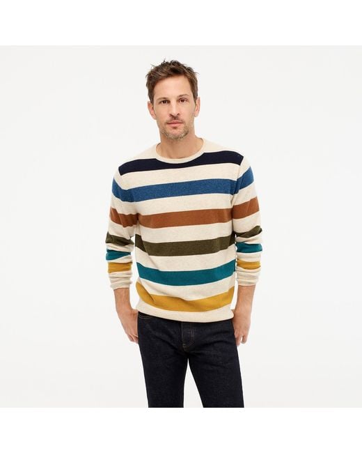 J.Crew Blue Everyday Cashmere Crewneck Sweater In Multicolor Stripe for men