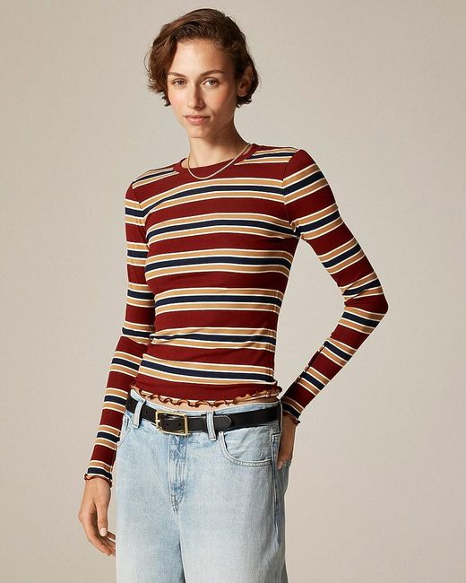 J.Crew Red Refined Rib Long-Sleeve T-Shirt With Button Cuffs