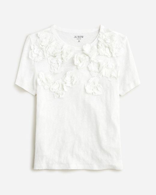 J.Crew White Relaxed Linen Tee With Floral Appliqués