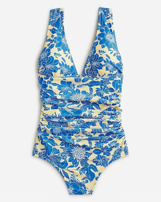 J.Crew Blue Ruched V-Neck One-Piece Full-Coverage Swimsuit