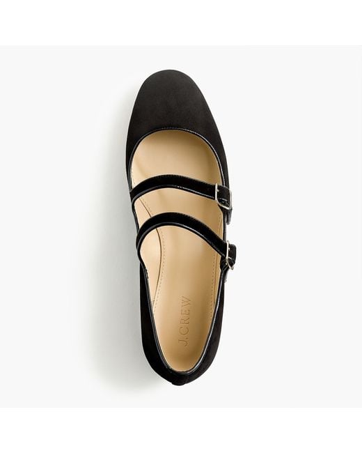 J.Crew Black Multistrap Mary Jane Flats In Suede