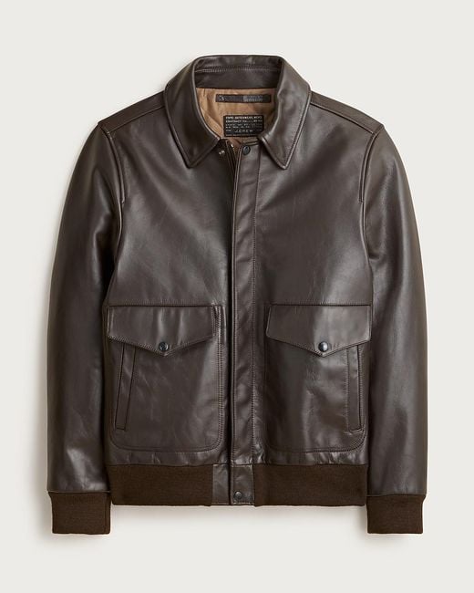 J.Crew Brown Italian Leather Flight Bomber Jacket for men
