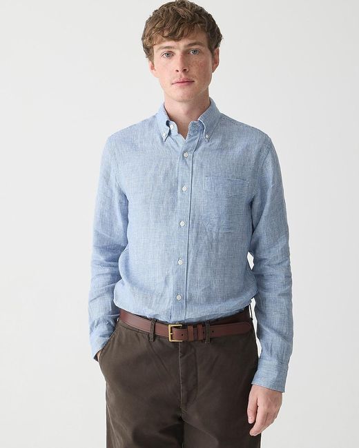 J.Crew Blue Slim Untucked Baird Mcnutt Irish Linen Shirt for men