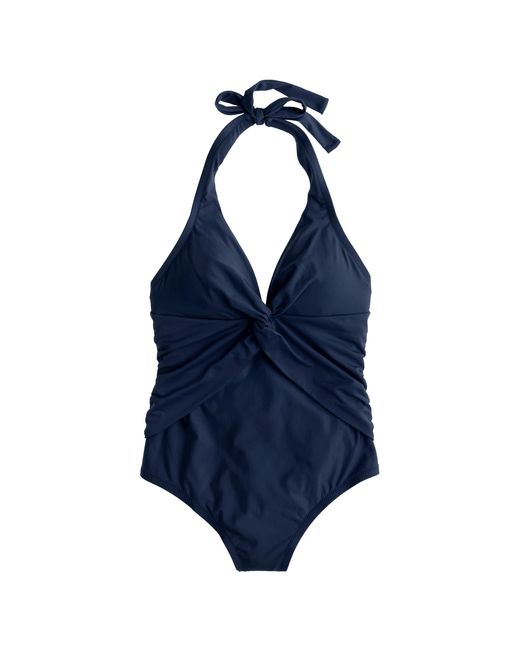J.crew Long Torso Twistfront Halter Onepiece Swimsuit in Blue Lyst