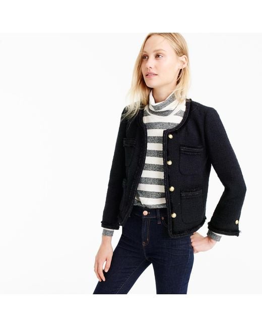 J.crew Cropped Lady Jacket With Gold Buttons in Black Lyst