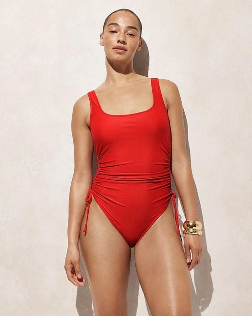 J.Crew Red Ruched Side-Tie One-Piece Swimsuit