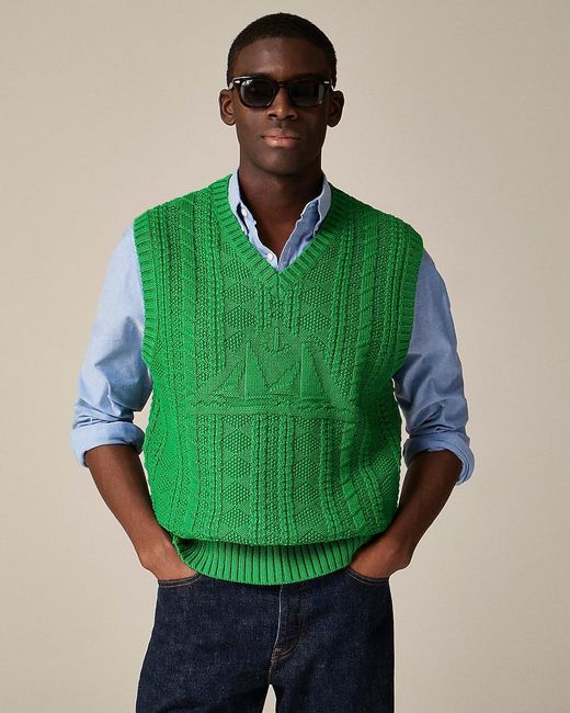 J.Crew Green Cotton Sweater-Vest With Sailboat Motif for men