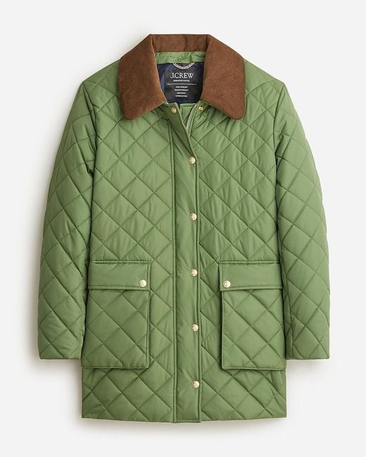 J.Crew Green Heritage Quilted Barn Jacket With Primaloft