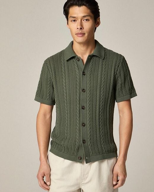 J.Crew Short-Sleeve Cotton Cable-Knit Cardigan Sweater-Polo in
