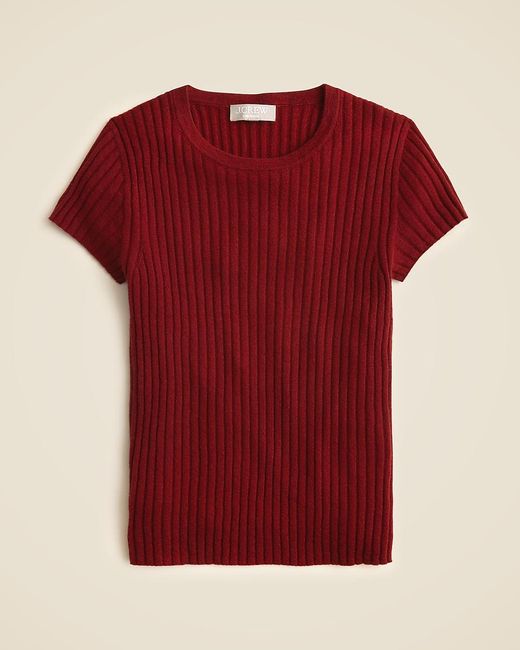 J.Crew Red New Ribbed Featherweight Cashmere T-Shirt