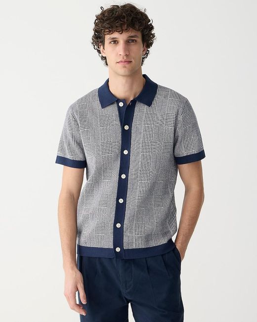 J.Crew Blue Short-Sleeve Heritage Cotton Sweater-Polo for men
