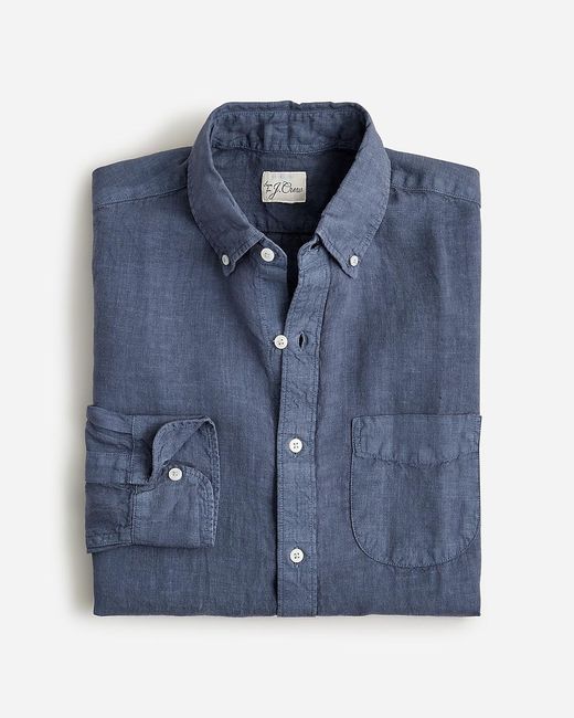 J.Crew Blue Slim Baird Mcnutt Garment-Dyed Irish Linen Shirt for men