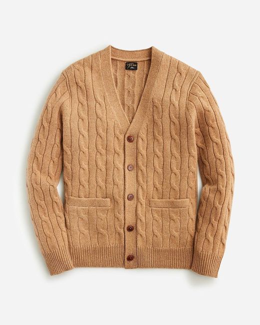 J.Crew Brown Heavyweight Cashmere Cable-Knit Cardigan Sweater for men