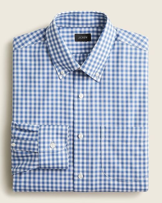 J.Crew Blue Slim Bowery Wrinkle-Free Dress Shirt With Button-Down Collar for men
