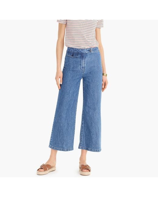 J.Crew Point Sur Wide-leg Crop Eco Jean With Front Tab Pocket In Riverbed Blue Wash