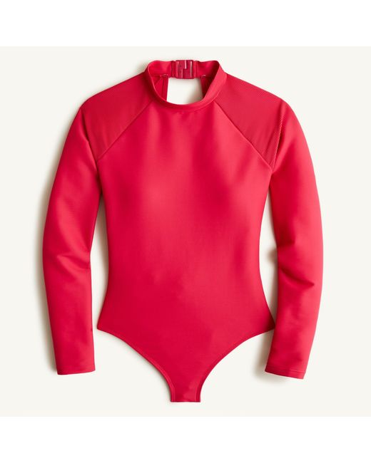J.Crew Synthetic Active Ribbed Long-sleeve One-piece in Red | Lyst
