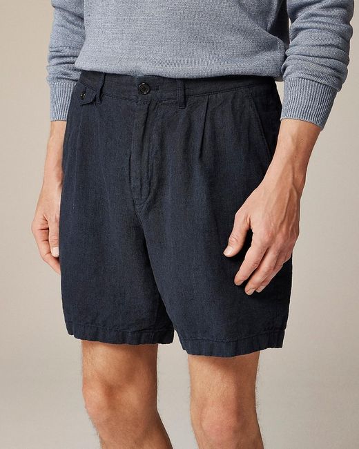 J.Crew Blue 7.5'' Pleated Linen Short for men
