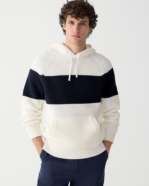 J.Crew Blue Cotton Shaker-Stitch Hooded Sweater for men