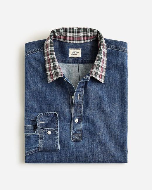 J.Crew Blue Shirt With Plaid Collar for men